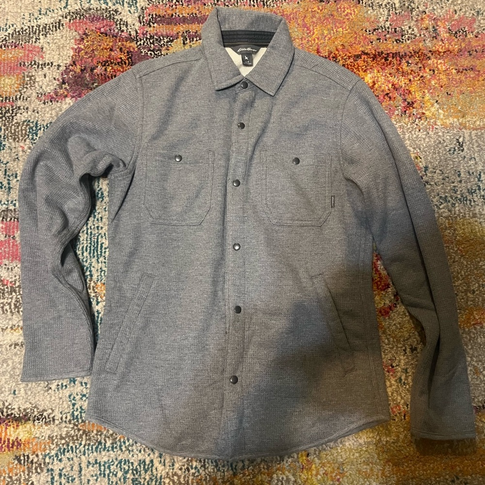 Eddie Bauer Gray Shirt Jacket with Collared Neckline